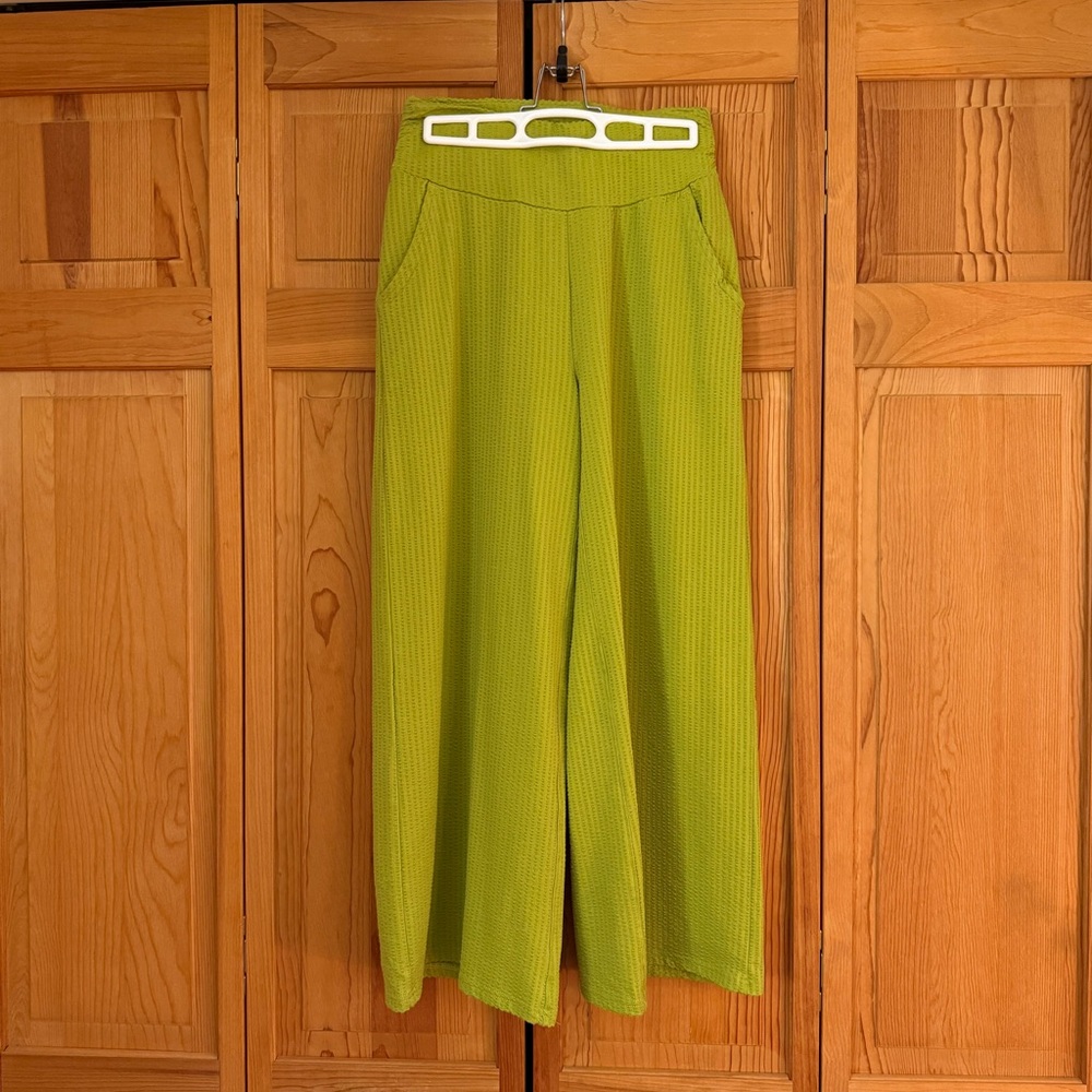 Chaka Wide Leg Pant Lime Textured